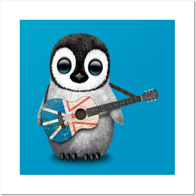 Baby Penguin Playing Newfoundland Flag Guitar Wall Art by jeffbartels